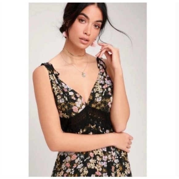 Free People Intimately Claire Printed Lace Maxi Slip Dress L - Picture 3 of 8